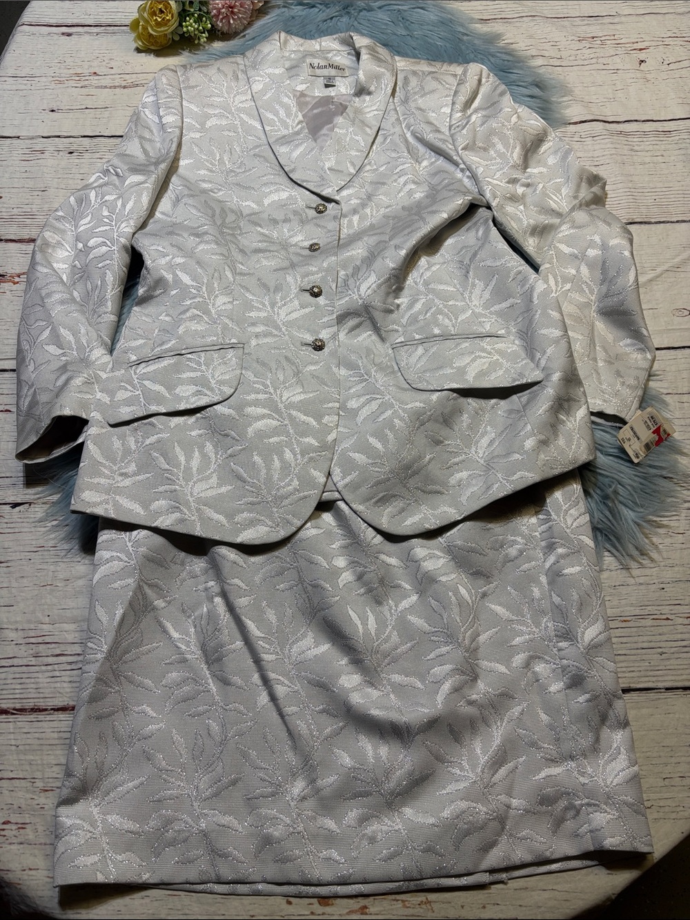 NWT Vintage Nolan Miller White Jacquard Two-Piece Blazer and Skirt sz 10